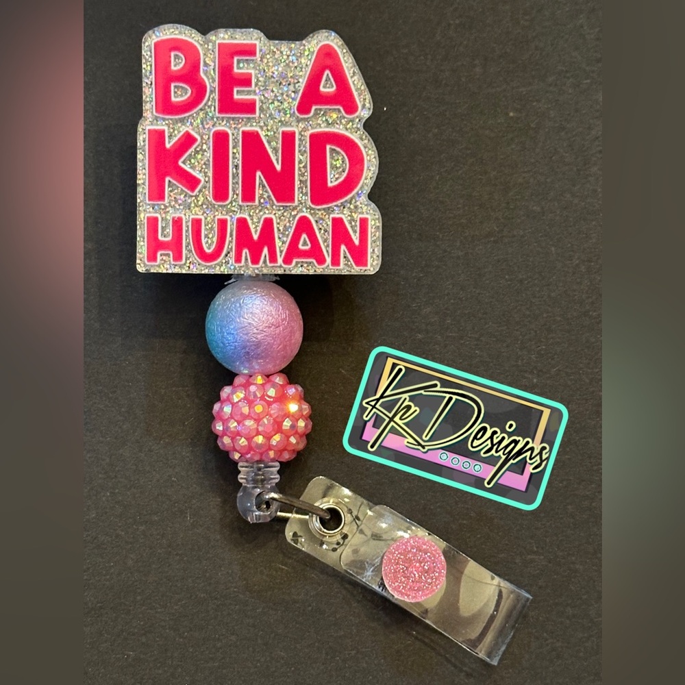 Be Kind bling badge reel with beads